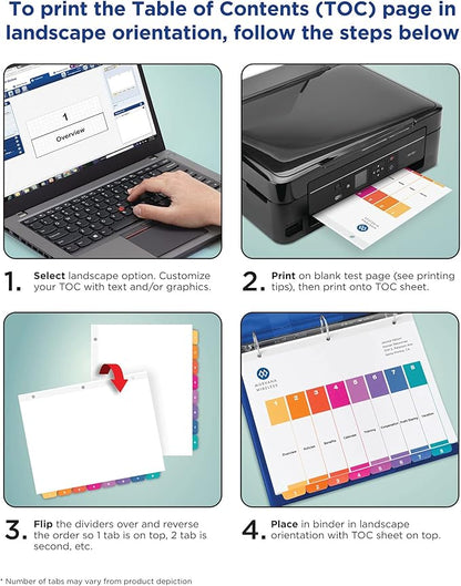Avery 5 Tab Dividers for 3 Ring Binders, Customizable Table of Contents, Multicolor Tabs, 1 Set (11131)
