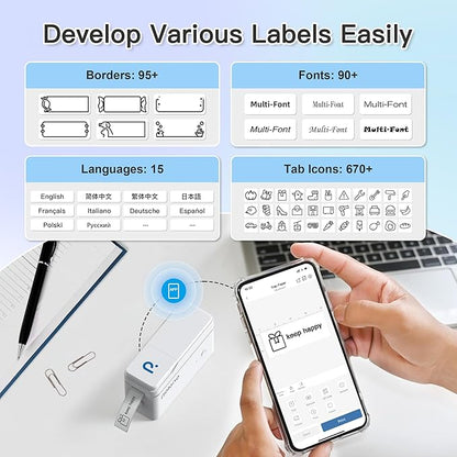 POLONO Genuine P31S Label Maker Tape, Adapted Label Print Paper, 14x40mm(0.55"x1.57"), Label Maker Tape Refill for Home/Office, Compatible with P31S Label Maker, 540 Labels/3 Roll, Transparent