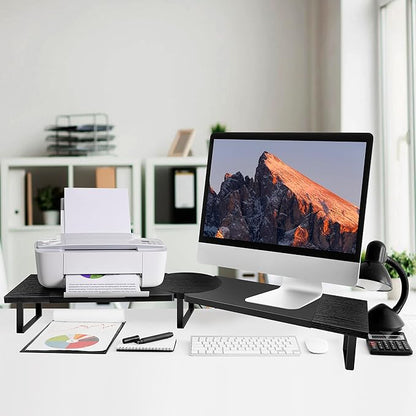 Dual-Monitor-Riser-Stand-For-Desk, Large Monitor Stand Riser For 2 Monitors With Adjustable Length Angle, Double Computer Riser For Desktop Organizer, Monitor Shelf Riser For TV Laptop Printer