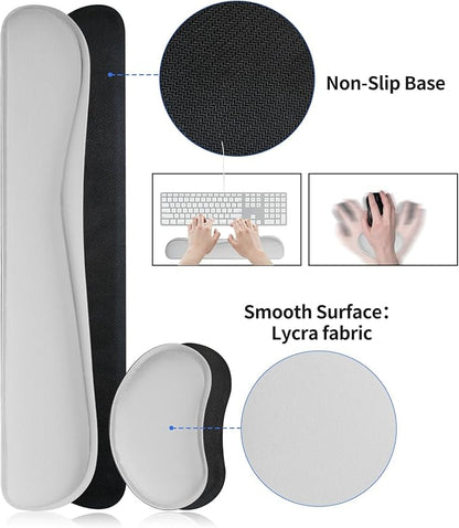 Bloss Leather Desk Pad and Keyboard Wrist Rest, Large Mouse Pad + Keyboard Pad+Mouse Wrist Support, Non-Slip Desk Mat Protector for Office, Home(35.4×15.7 Inches, Light Grey)