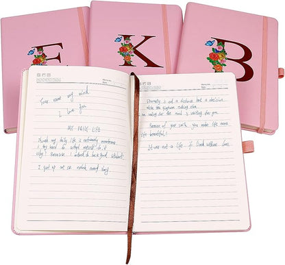 Pink Notebook for Women, 5.7"X8.3" A5 Journal Notebook with Letter R, Dual-Sided Writing Notebook with Dividers, Cute Leather Journal for Work, Business, School, Meetings, Travelers, Small Notebook