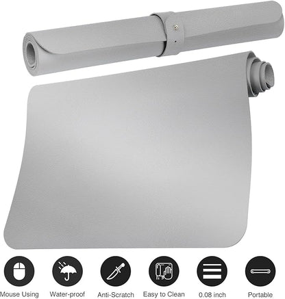 ‎Boutilon Leather Desk Pad 35"x 17" Non-Slip Mouse Pad,Office Desk Mat,Waterprooft PU Leather Desk Blotter,Desk Pad Protector,Desk Writing Pad for Home Office Decor (L-Silver,35"x 17")
