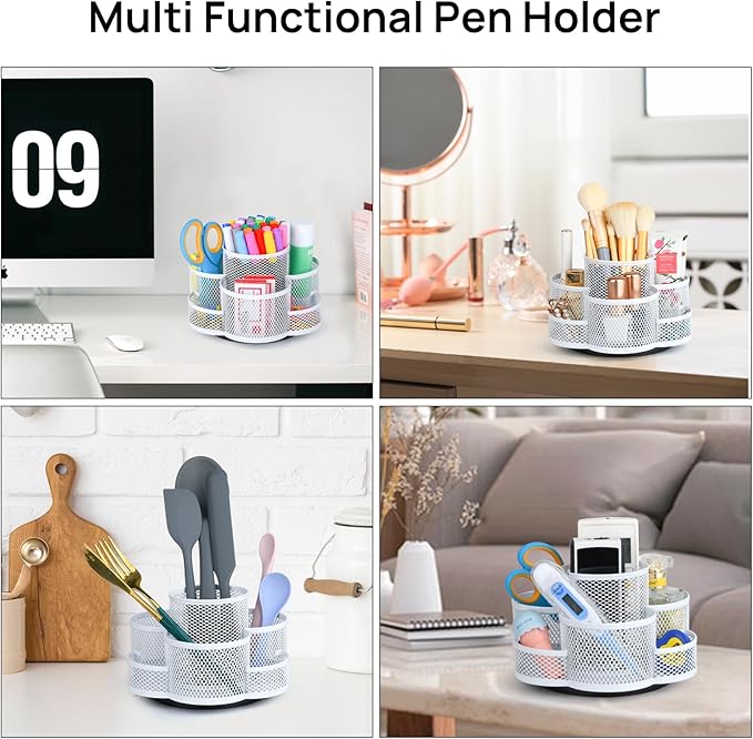 Pen Holder for Desk, Rotating Pencil Holder, Cup Holder for Desk Office Pen Organizer in White