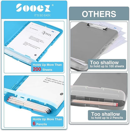 Sooez Clipboard with Storage, High Capacity Nursing Clip Boards with Pen Holder, Heavy Duty Plastic Storage Clipboards with Low Profile Clip, Clipboard Folder, Teacher Must Haves Office Supplies