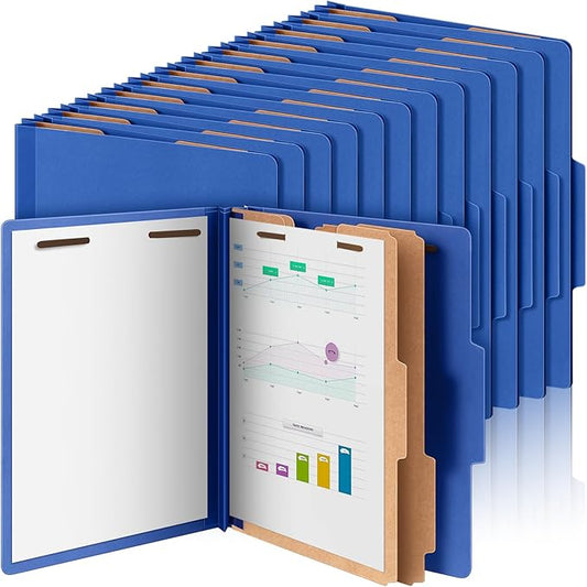48 Pcs Classification Folders Bulk 2 Dividers File Folder with Fastener 2 Prongs Letter Size Pressboard Filefolders with 3.5 Inch Expansion for Organize Office Medical Document (Dark Blue)