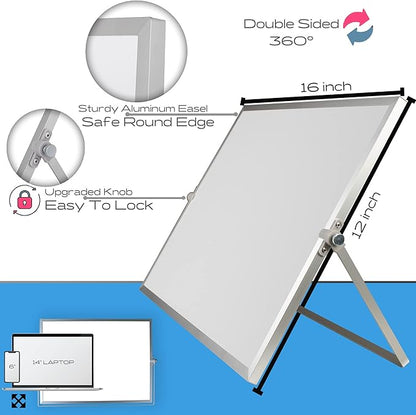 Dry Erase Whiteboard, 16x12in Magnetic Double-Sided Easel, Stand, 10 Markers, 4 Magnets, Eraser Silver