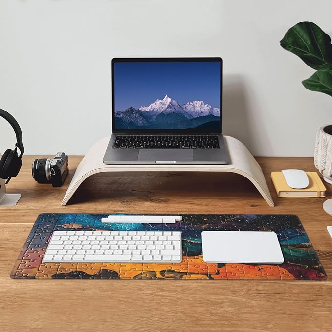Gaming Mouse Pad Desk Pad,Extended Big Mouse Pad,31.5x11.8 Inch Long Computer Keyboard Mouse Mat Mousepad with 3mm Non-Slip Base and Stitched Edge for Gaming and Office… (Watercolor Puzzle)
