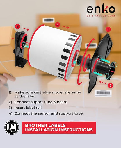 enKo - Compatible DK-2205 Continuous Paper Labels (2.4 Inch x 100 Feet) Compatible for Brother QL Label Printers - 96 Rolls with 32 Refillable Cartridge Frames