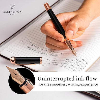 Luxury Fountain Pen Set- Fountain Pens for Writing - Smooth Fine Nib - Includes Refillable Ink Converter, 3 Ink Cartridges [Black & Blue], Gift Box - Elegant Calligraphy