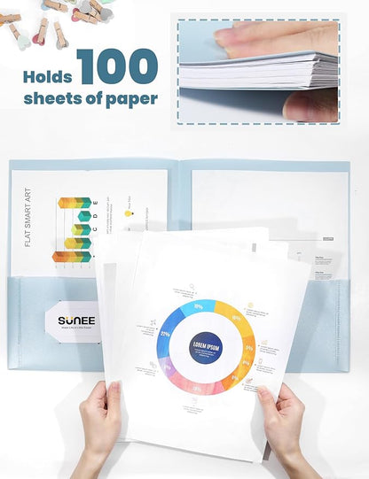SUNEE Folders with Pockets (6 Pack, Pastel Colors), Plastic Folders with Pockets, Poly Folders for Documents Letter Size, 2 Pocket Folders for Kids, Home, School, Office