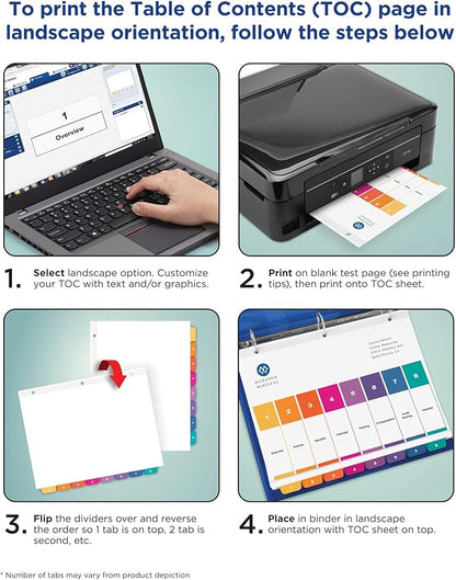 Avery 10 Tab Dividers for 3 Ring Binders, Customizable Table of Contents, Multicolor Tabs, 3 Sets (11072)