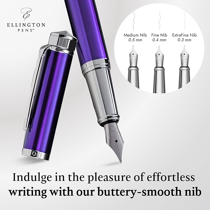 Luxury Fountain Pen Set- Fountain Pens for Writing - Smooth Extra Fine Nib - Includes Refillable Ink Converter, 3 Ink Cartridges [Black & Blue], Gift Box - Elegant Calligraphy