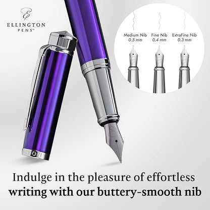 Luxury Fountain Pen Set- Fountain Pens for Writing - Smooth Extra Fine Nib - Includes Refillable Ink Converter, 3 Ink Cartridges [Black & Blue], Gift Box - Elegant Calligraphy