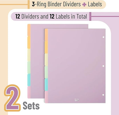 Mr. Pen- Binder Dividers, 6 Tab Dividers, Pack of 2 Sets (12 Dividers Total), Dividers, Plastic Dividers for 3 Ring Binder, Binder Dividers with Tabs, Binder Tabs, 3 Ring Binder Dividers