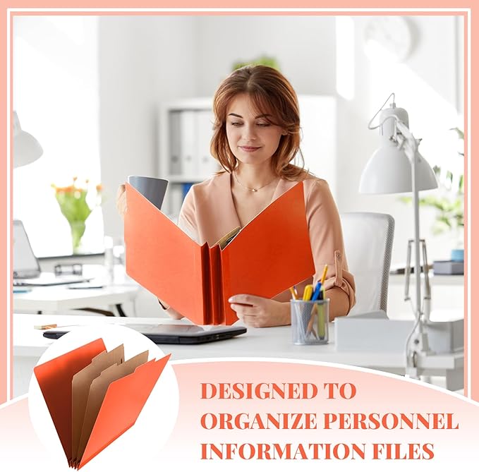 48 Pcs Classification Folders Bulk 2 Dividers File Folder with Fastener 2 Prongs Letter Size Pressboard Filefolders with 3.5 Inch Expansion for Organize Office Medical Document (Orange)
