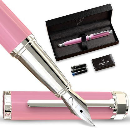 Luxury Fountain Pen Set- Fountain Pens for Writing - Smooth Medium Nib - Includes Refillable Ink Converter, 3 Ink Cartridges [Black & Blue], Gift Box - Elegant Calligraphy