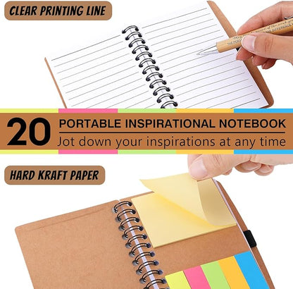 20 Sets Employee Appreciation Gifts Inspirational Spiral Notebooks with Sticky Notes Notepads Motivational Bamboo Ballpoint Pens for Nurse Coworker Teacher (THANK YOU)