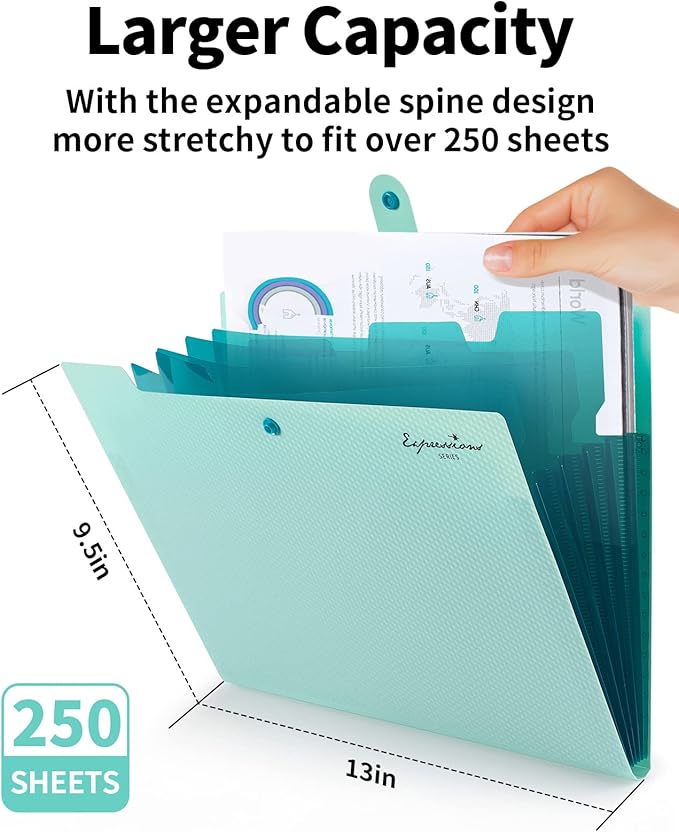 Sooez Expanding File Folder, Letter Size Accordion File Organizer, 5 Pocket Folders for Documents, Portable Filling Products for School Office Supplies, Off White