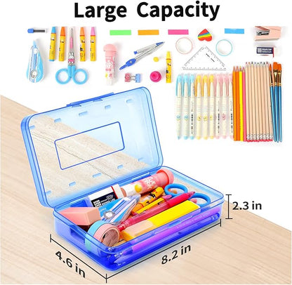 Sooez 3pcs Pencil Box, Plastic School Supply Box, Large Storage Box, Stackable Clear Design for Kids, 8.2x4.6x2.3 inches