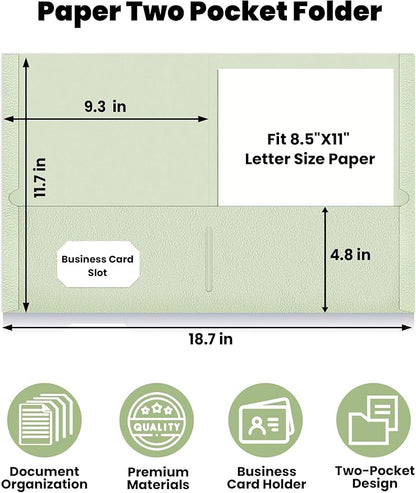 SUNEE Folders with Pockets (25 Pack, Grayish Green), 2 Pocket Folders Fit Letter Size Paper, Paper File Folder for School Office Home Business, Textured Paper