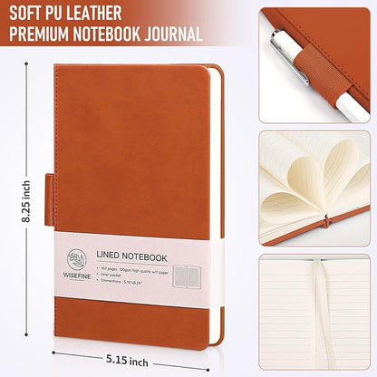 Hardcover Executive Notebooks, 160 Pages Line Ruled Classic Notebook Journal, Leather Notebooks with Pen Loop for Bussiness College Writing (Brown)