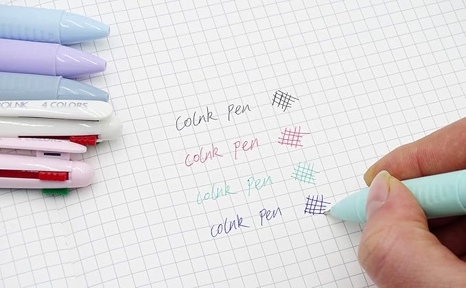 COLNK Multicolor Ballpoint Pen 0.5, 4-in-1 Colored Pens Fine Point,Ballpoint Gift Pens for Planner Journaling,Assorted Ink, 6-Count