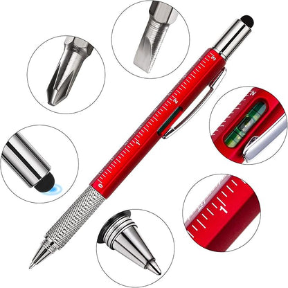 Zhanmai 8 Pcs Gift Pen for Men 6 in 1 Multitool Tool Pen with Refills Screwdriver, Ruler, Levelgauge,Fathers Christmas Graduation party Supplies(Red, Green, Blue, Gray)