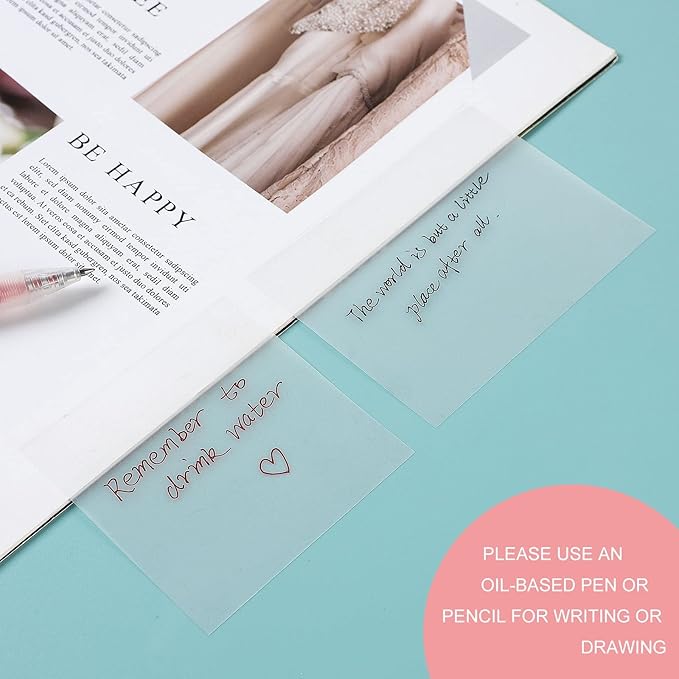850 Pcs Transparent Sticky Notes Pad, Clear Sticky Notes for Books Message Reminder, Waterproof Self-Adhesive Translucent Sticky Notes, 17 Packs (1.5"x1.5", 3"x1", 3"x2", 3"x3", 3"x4")