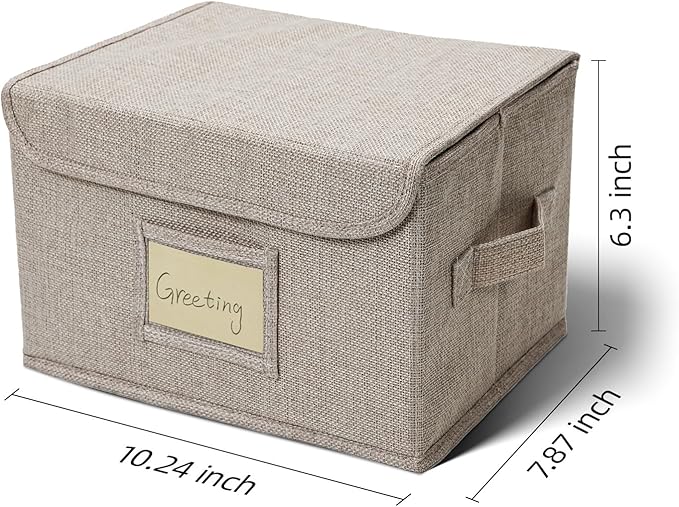 Vienrose Greeting Card Organizer Storage Box with 20 Removable Dividers, 84 Self-stick Labels, Perfect for Photos, Envelopes, Scrapbooking, Paper, Stickers Holder 2 Pack Beige