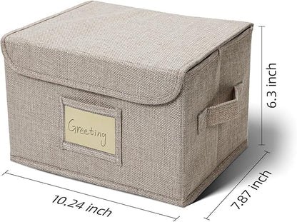 Vienrose Greeting Card Organizer Storage Box with 20 Removable Dividers, 84 Self-stick Labels, Perfect for Photos, Envelopes, Scrapbooking, Paper, Stickers Holder 2 Pack Beige