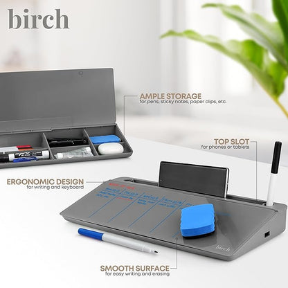 Birch Desktop Whiteboard with Storage & Multiple Markers Surface Desktop Glass Dry Erase Board Desk Top White Board Dry Erase Notepad Desk White Board Tabletop Desk Whiteboard (Charcoal)