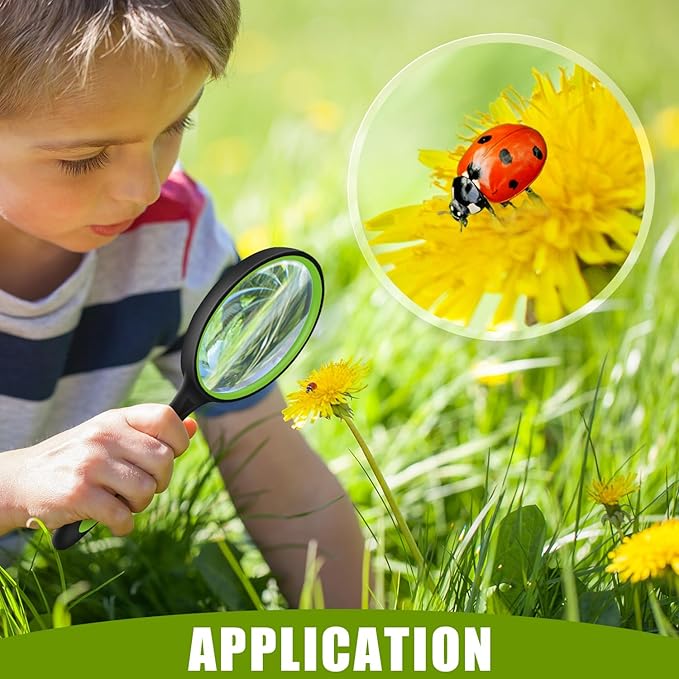 3 Pack Magnifying Glass for Kids, 10X 65mm Magnifying Glass with Non-Slip Rubber Handle, Suitable for Reading Newspapers,Insects,Suitable for Seniors and Kids