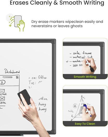 VUSIGN Black Aluminum Magnetic White Board 24" x 18" with Dry-Erase Eraser, Multicolor Markers, Magnetic Pins for Office, Home, School