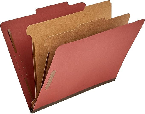 Amazon Basics Pressboard Classification File Folder with Fasteners, 2 Dividers, 2-Inch Expansion, Pack of 10, 12.17 x 10.67 inch (Letter), Red