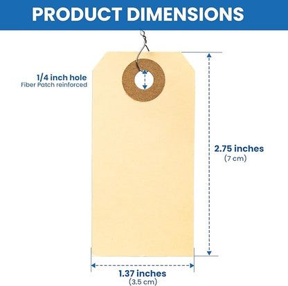 Perco Manila Shipping Tags #1 2 3/4 x 1 3/8 (7 x 3.5 cm) with Metal Wire - Pack of 100