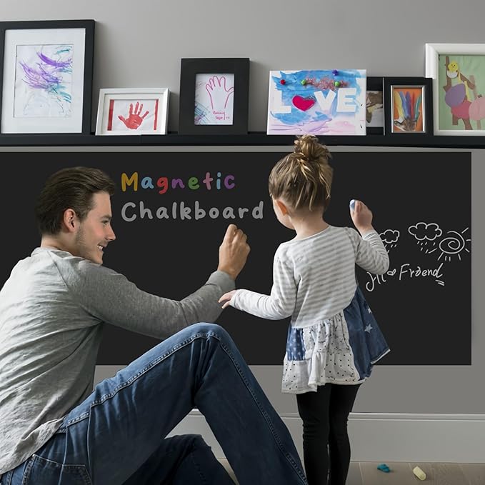 Magnetic Chalkboard Contact Paper for Wall 60" x 36" Self Adhesive Blackboard Wallpaper Peel and Stick Chalk Board Wall Decal Roll with Chalks for Kids Home Playroom Classroom