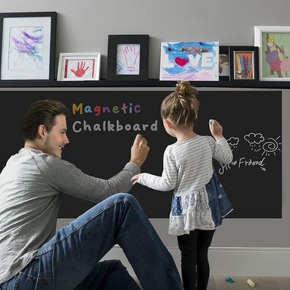 Magnetic Chalkboard Contact Paper for Wall 60" x 36" Self Adhesive Blackboard Wallpaper Peel and Stick Chalk Board Wall Decal Roll with Chalks for Kids Home Playroom Classroom