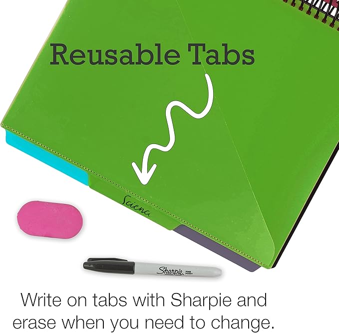 Samsill 2 Pack Deluxe 24 Pocket Spiral Project Organizer with Refillable Notepad, Customizable Front Cover, 12 Dividers with Erasable Write-On Tabs in Fashion Colors, Plastic Folders with Pockets