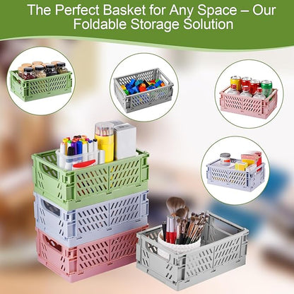 2-Pack Small Pastel Plastic Storage Baskets, Collapsible Crates for Organizing, Space-Saving Mini Bins for Classroom, Kitchen, Office, Bedroom (Green, 9.8" x 6.5" x 3.8")