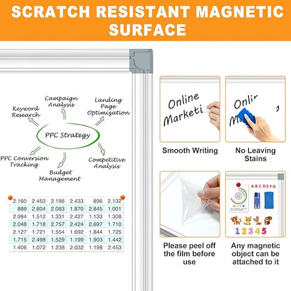 H-Qprobd White Board Dry Erase Whiteboard for Wall 24x18 (2pcs) Magnetic Boards for Office Classroom & Home, Small Wall Whiteboard Including 6 Markers, 10 Magnets, 2 Erasers & 10 Adhesive Hooks