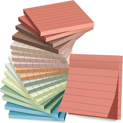 (18 Pack) Lined Sticky Notes 3x3 in Post, Vintage Colors, Sticky Pads, Strong Adhesive, Recyclable, Self-Stick Pads, Easy to Post for Home, Office, Notebook