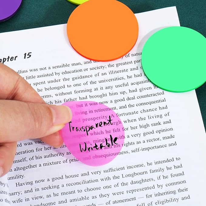 Juome Transparent Sticky Notes, 400Pcs Bright Neon Round Clear Sticky Tabs, Cute Circle Translucent Book Markers Page Flags Stickers Bible Journaling Accessories Aesthetic Office School Study Supplies