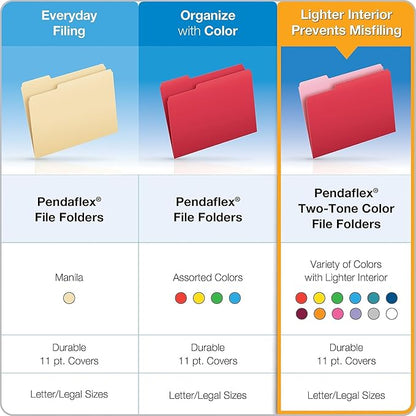Pendaflex Two-Tone Color File Folders, Letter Size, 1/3 Cut, Burgundy, 100 Per box (152 1/3 BUR)
