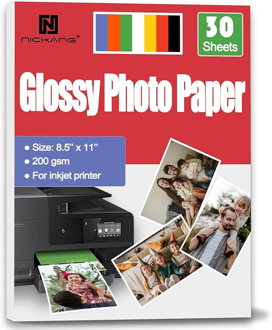 Glossy Photo Paper 8.5x11, Photo Paper for Printer, Photo Printer Paper, 8.5x11 Picture Paper for Inkjet Printer, Letter Size, 30 Sheets, 200 gsm
