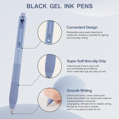 Linbsunne Gel Pens Black Ink Pens for Office 0.5mm Fine Point Pens Smooth Writing Retractable Work Pen (18-count)
