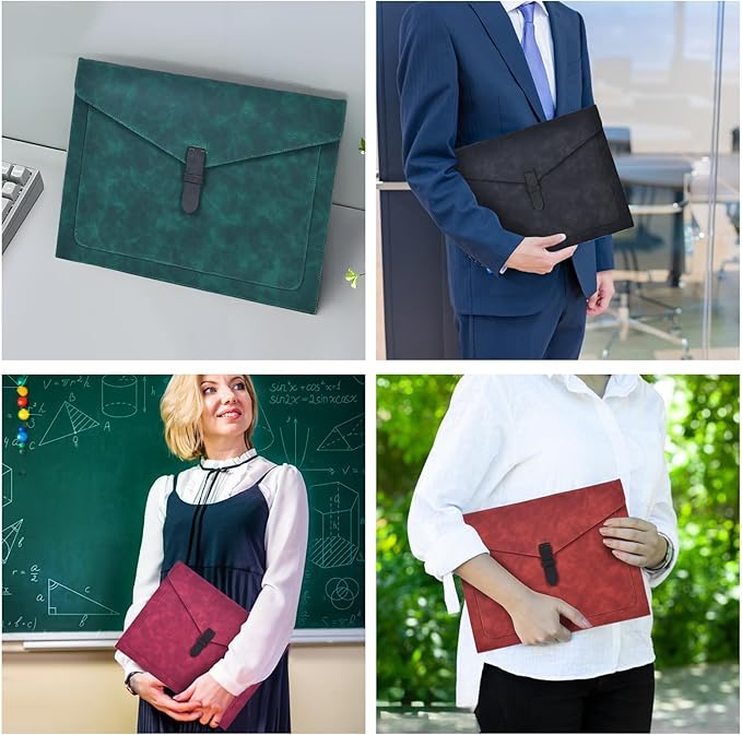 Green Leather File Folder Letter Size, File Organizer, Important Document Folders with Pockets, Document Organizer, Laptop Sleeve Notebook Case, Paper Storage, A4 Envelopes Filing Folder