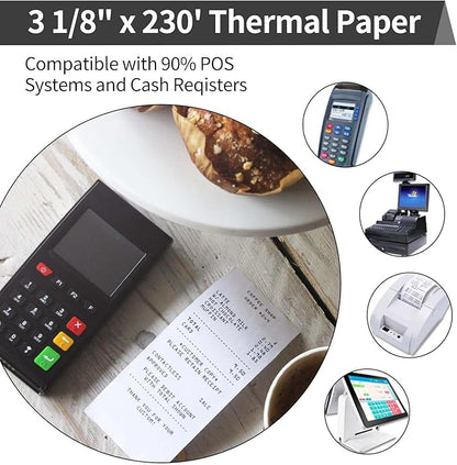 3-1/8 x 230ft Thermal Receipt Paper Rolls, Cash Register Paper Rolls, Thermal Paper for Cash Register/POS Terminals (5 Rolls)
