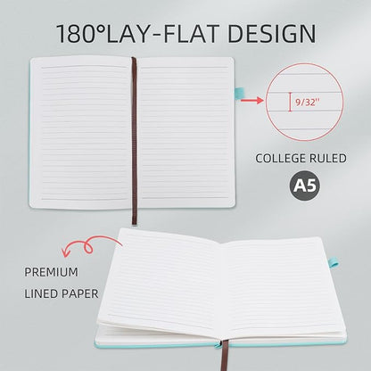 Lined Notebook Journal for Women Men 200 Pages A5 Hardcover Leather with Pen Holder College Ruled Journals for Work Note Taking Travel School (Lined, Navy)