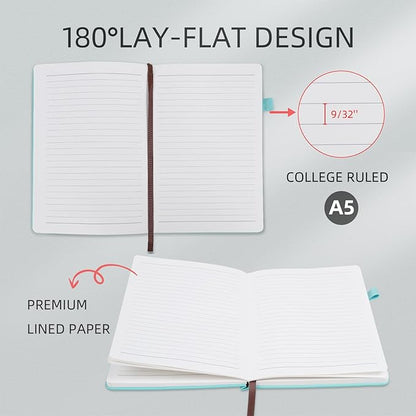 Lined Notebook Journal for Women Men 200 Pages A5 Hardcover Leather with Pen Holder College Ruled Journals for Work Note Taking Travel School Black