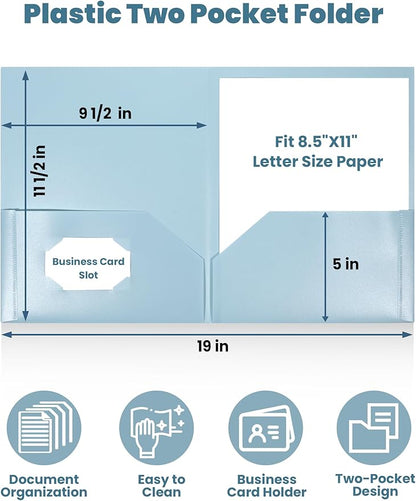 SUNEE Folders with Pockets (6 Pack, Pastel Colors), Plastic Folders with Pockets, Poly Folders for Documents Letter Size, 2 Pocket Folders for Kids, Home, School, Office